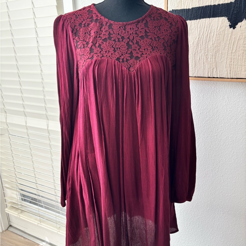 Burgundy Lace Detail Dress